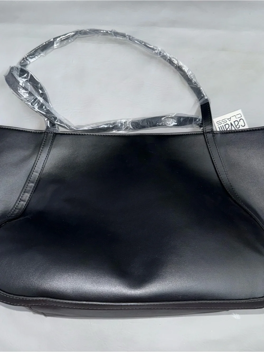Cavalli Class Black Leather Tote Bag‎ with Gold Logo